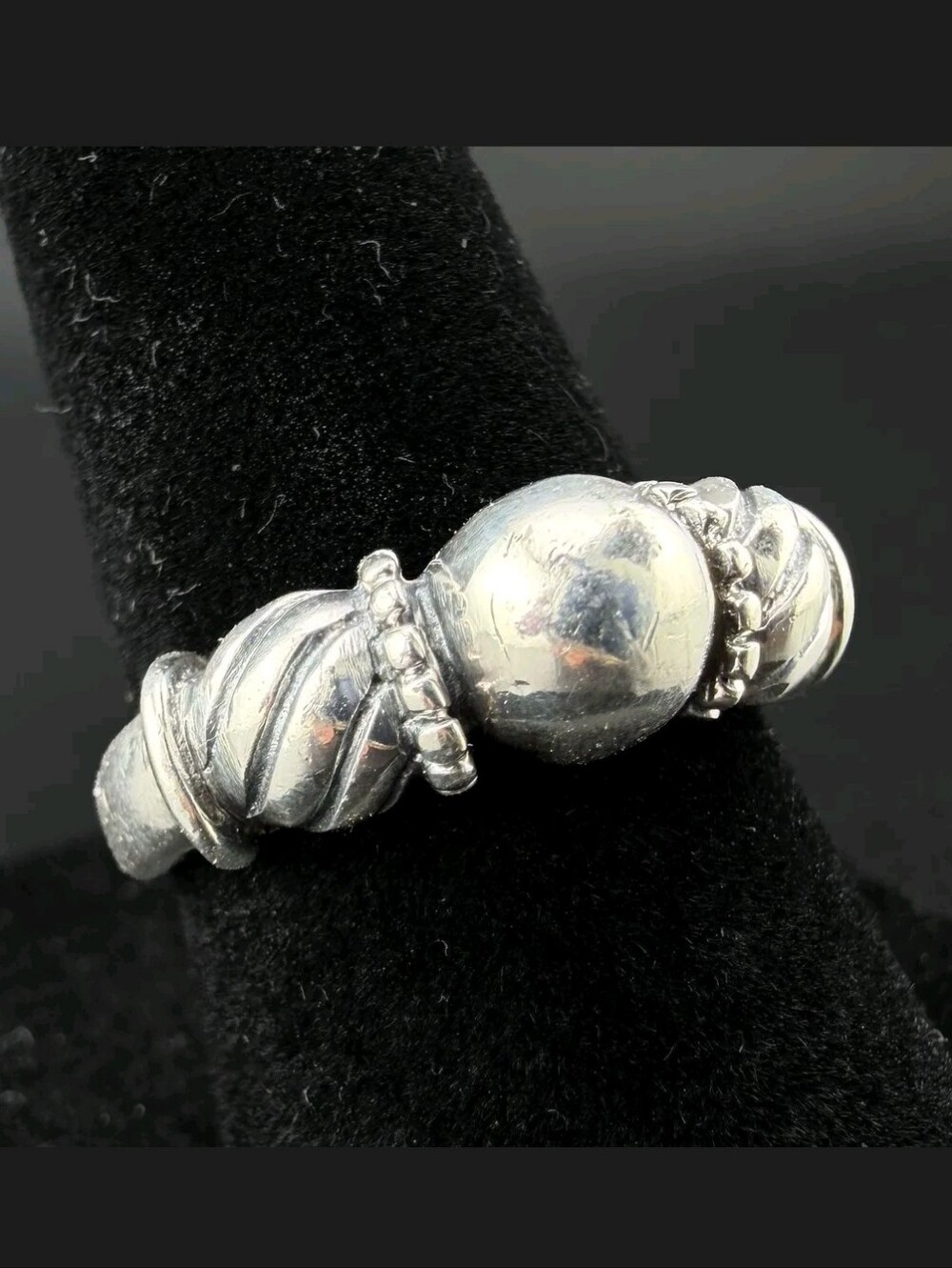 Vintage Sterling Silver Sculptural Beaded Statement Ring - Size7.25